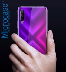 Microcase Huawei P Smart Pro 2019 0.2 mm Ultra İnce Soft Silikon Kılıf - Şeffaf + Tempered Glass Cam Koruma