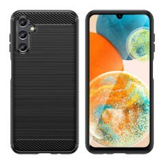 Microcase Samsung Galaxy A14 4G Brushed Carbon Fiber Silikon Kılıf - Siyah AL3332