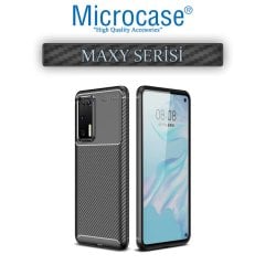 Microcase Huawei P40 Pro Maxy Serisi Carbon Fiber Silikon TPU Kılıf - Siyah