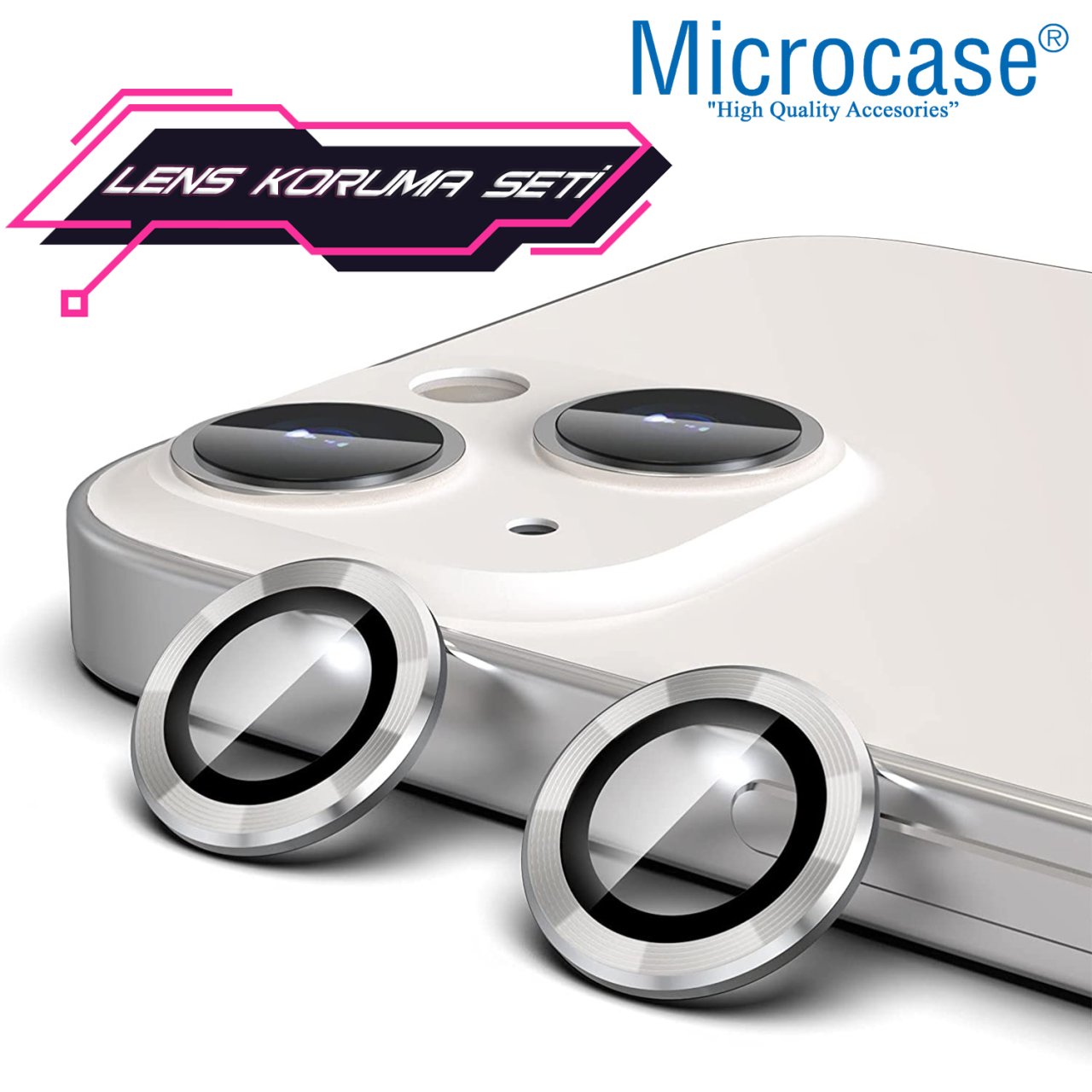 Microcase iPhone 13 mini Kamera Camı Lens Koruyucu Halka Set - Gümüş