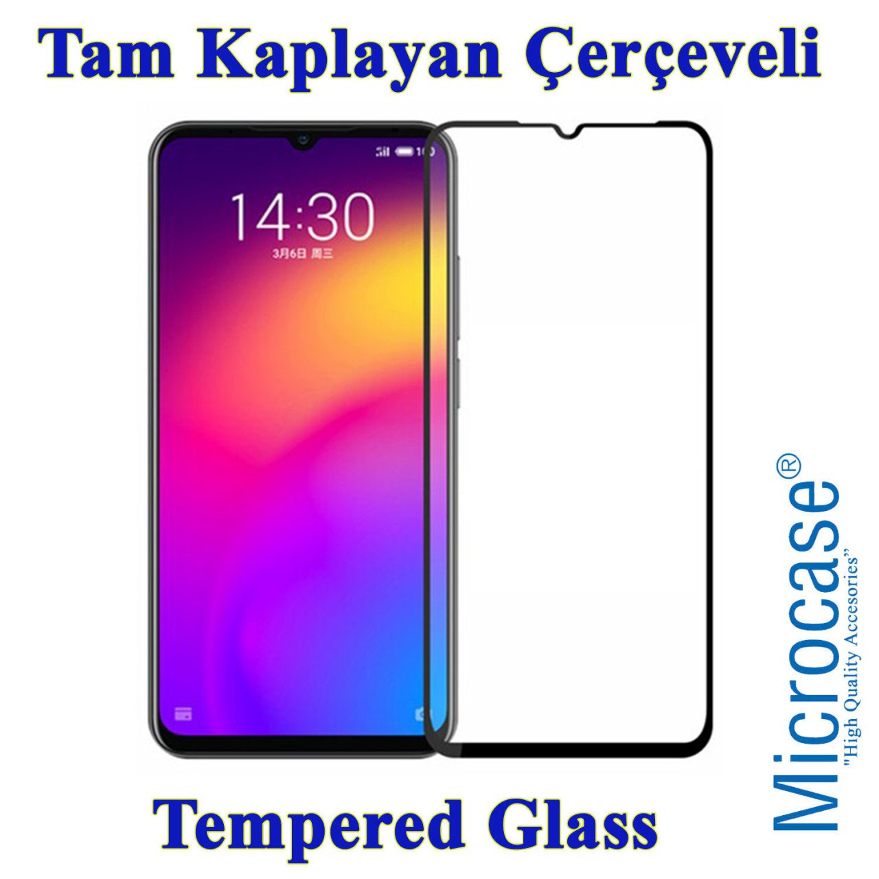 Meizu Note 9 Tam Kaplayan Çerçeveli Tempered Cam - Siyah