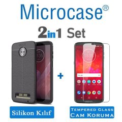 Microcase Motorola Moto Z3 Play Leather Tpu Silikon Kılıf + Cam