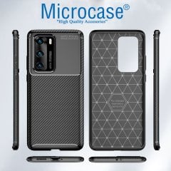 Microcase Huawei Y5P Maxy Serisi Carbon Fiber Silikon TPU Kılıf - Siyah