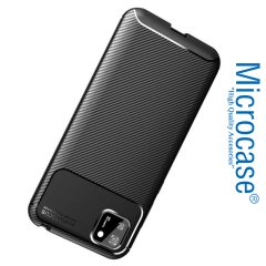 Microcase Huawei Y5P Maxy Serisi Carbon Fiber Silikon TPU Kılıf - Siyah