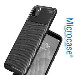 Microcase Huawei Y5P Maxy Serisi Carbon Fiber Silikon TPU Kılıf - Siyah