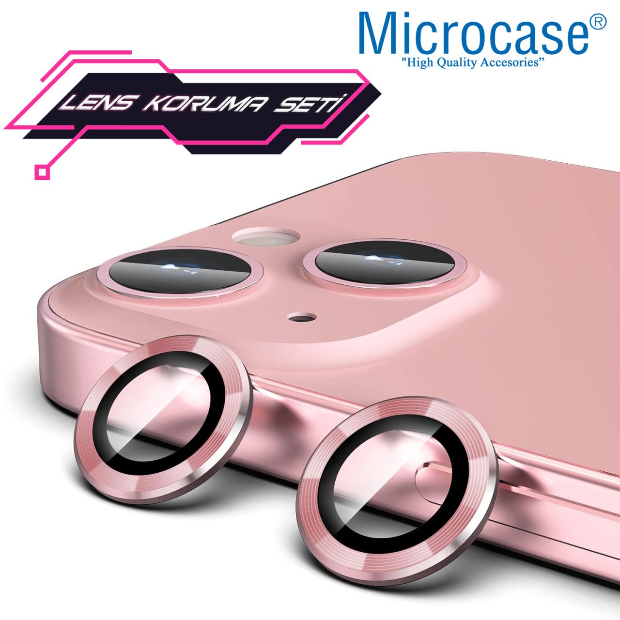 Microcase iPhone 13 mini Kamera Camı Lens Koruyucu Halka Set - Pembe