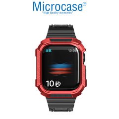 Microcase Apple Watch 38 mm - 40 mm - 41 mm Uyumlu Armor Sert Kılıf Korumalı Silikon Kordon Kayış - KY21-1