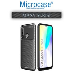 Microcase Huawei Y6P Maxy Serisi Carbon Fiber Silikon TPU Kılıf - Siyah