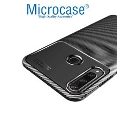 Microcase Huawei Y6P Maxy Serisi Carbon Fiber Silikon TPU Kılıf - Siyah