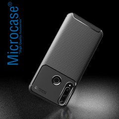 Microcase Huawei Y6P Maxy Serisi Carbon Fiber Silikon TPU Kılıf - Siyah