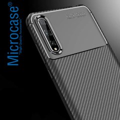 Microcase Huawei P Smart S - Y8P Maxy Serisi Carbon Fiber Silikon TPU Kılıf - Siyah