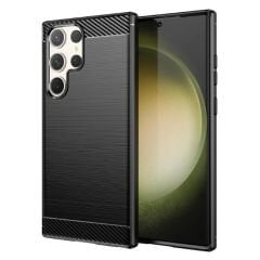 Microcase Samsung Galaxy S23 Ultra Brushed Carbon Fiber Silikon Kılıf - Siyah AL3332