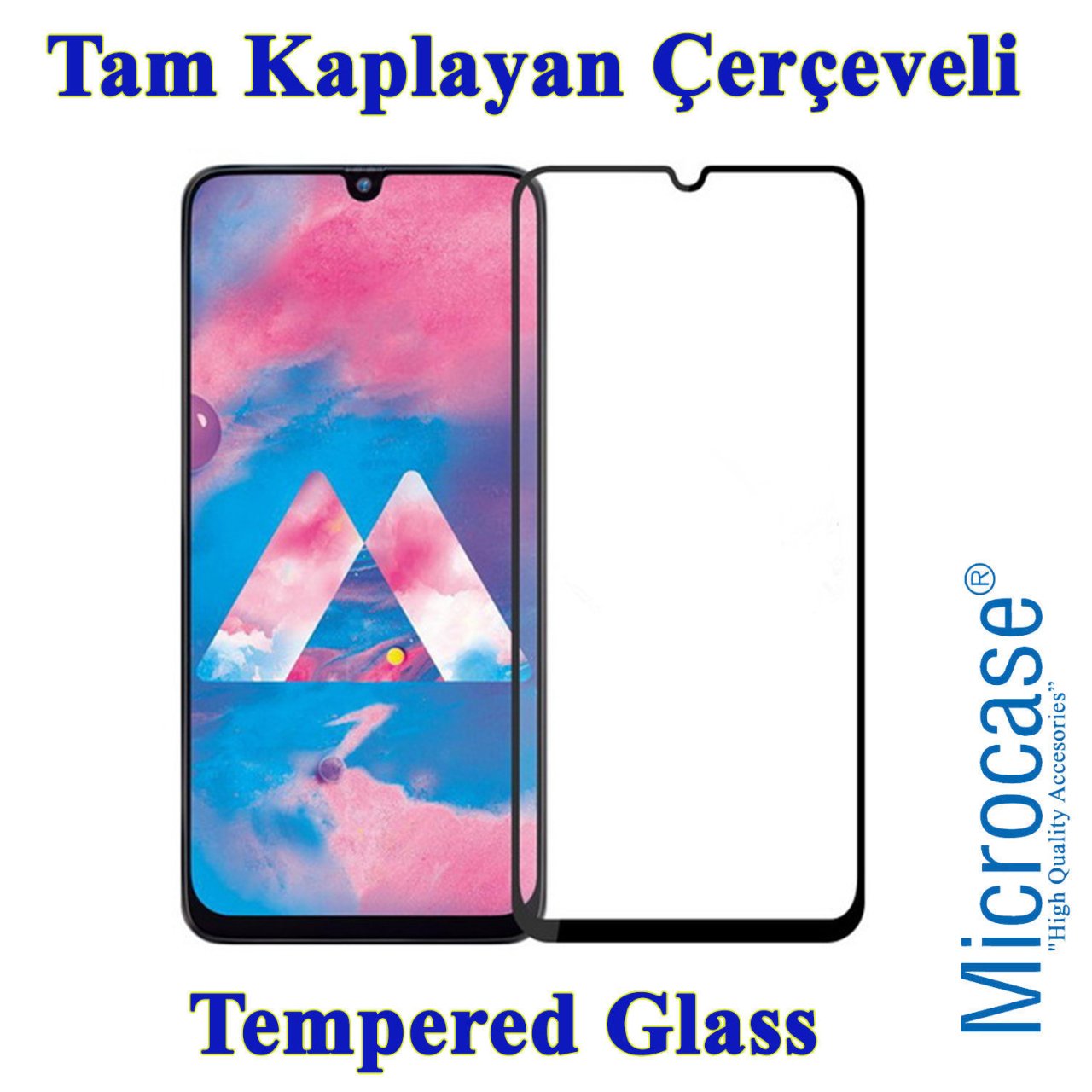 Samsung Galaxy M30 Tam Kaplayan Çerçeveli Tempered Cam - Siyah