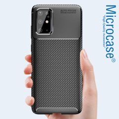 Microcase Samsung Galaxy S20 Maxy Serisi Carbon Fiber Silikon TPU Kılıf - Siyah