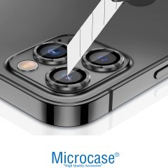 Microcase iPhone 13 Pro Kamera Camı Lens Koruyucu Halka Set - Siyah