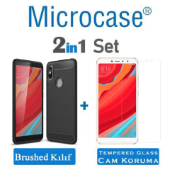 Microcase Xiaomi Redmi S2 Brushed CarbonFiberSilikonTPU Kılıf+CAM