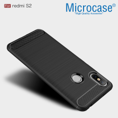 Microcase Xiaomi Redmi S2 Brushed CarbonFiberSilikonTPU Kılıf+CAM