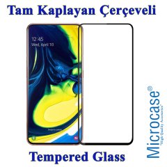 Samsung Galaxy A80 Tam Kaplayan Çerçeveli Tempered Cam - Siyah