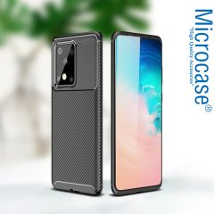 Microcase Samsung Galaxy S20 Ultra Maxy Serisi Carbon Fiber Silikon TPU Kılıf - Siyah