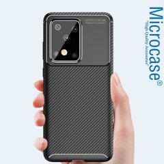 Microcase Samsung Galaxy S20 Ultra Maxy Serisi Carbon Fiber Silikon TPU Kılıf - Siyah