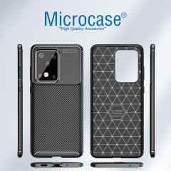 Microcase Samsung Galaxy S20 Ultra Maxy Serisi Carbon Fiber Silikon TPU Kılıf - Siyah
