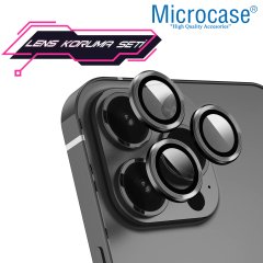 Microcase iPhone 13 Pro Max Kamera Camı Lens Koruyucu Halka Set - Siyah