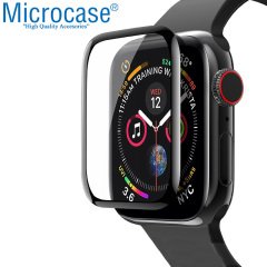 Microcase Apple Watch Seri 4 - 5 44 mm Tam Kaplayan Kavisli Ekran Koruyucu 3D Pet Film - Siyah