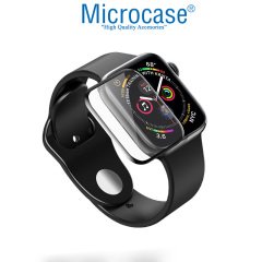 Microcase Apple Watch Seri 4 - 5 44 mm Tam Kaplayan Kavisli Ekran Koruyucu 3D Pet Film - Siyah