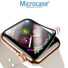 Microcase Apple Watch Seri 4 - 5 44 mm Tam Kaplayan Kavisli Ekran Koruyucu 3D Pet Film - Siyah