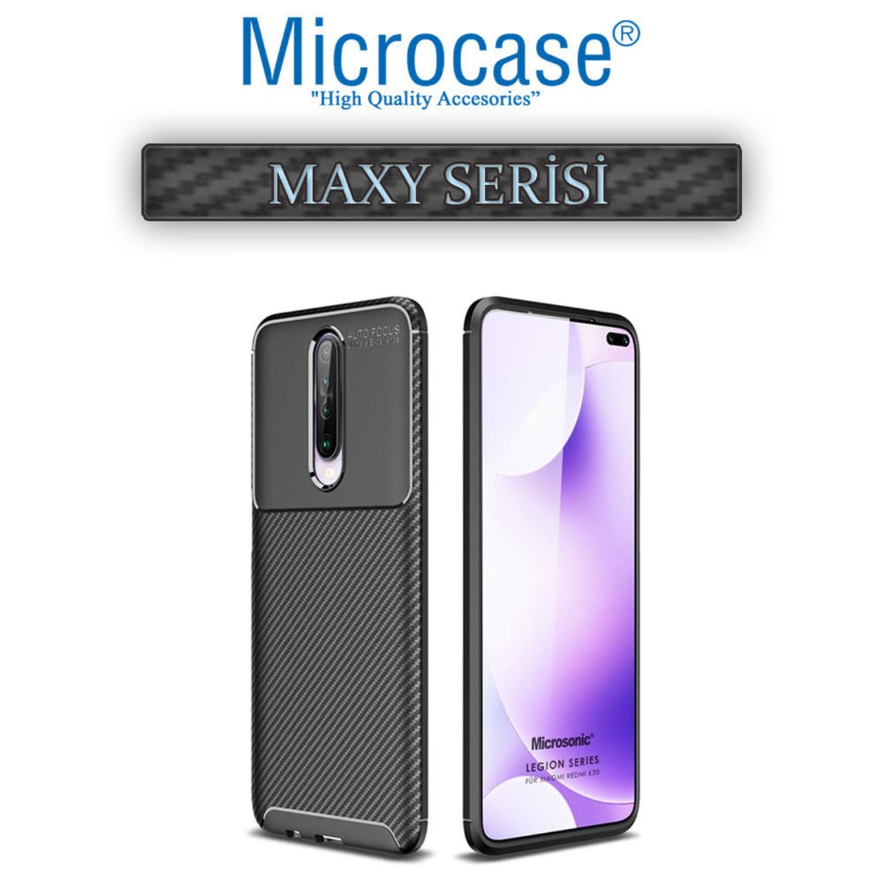 Microcase Xiaomi Redmi K30 Maxy Serisi Carbon Fiber Silikon TPU Kılıf - Siyah