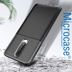 Microcase Xiaomi Redmi K30 Maxy Serisi Carbon Fiber Silikon TPU Kılıf - Siyah