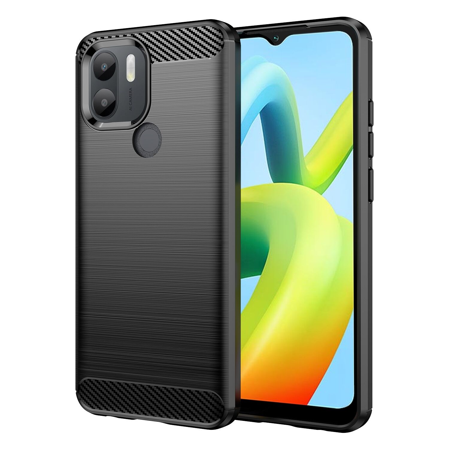 Microcase Xiaomi Poco C50/Redmi A1 Plus Brushed Carbon Fiber Silikon Kılıf - Siyah AL3332