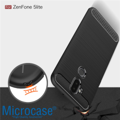 Zenfone 5 Lite ZC600KL Brushed Carbon Fiber Silikon TPU Kılıf+CAM
