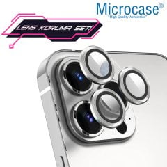 Microcase iPhone 13 Pro Max Kamera Camı Lens Koruyucu Halka Set - Gümüş