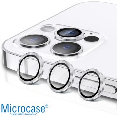 Microcase iPhone 13 Pro Max Kamera Camı Lens Koruyucu Halka Set - Gümüş