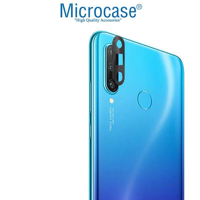 Microcase Huawei P30 Lite - Nova 4e Kamera Lens Koruma Halkası - Kapalı Tasarım Siyah