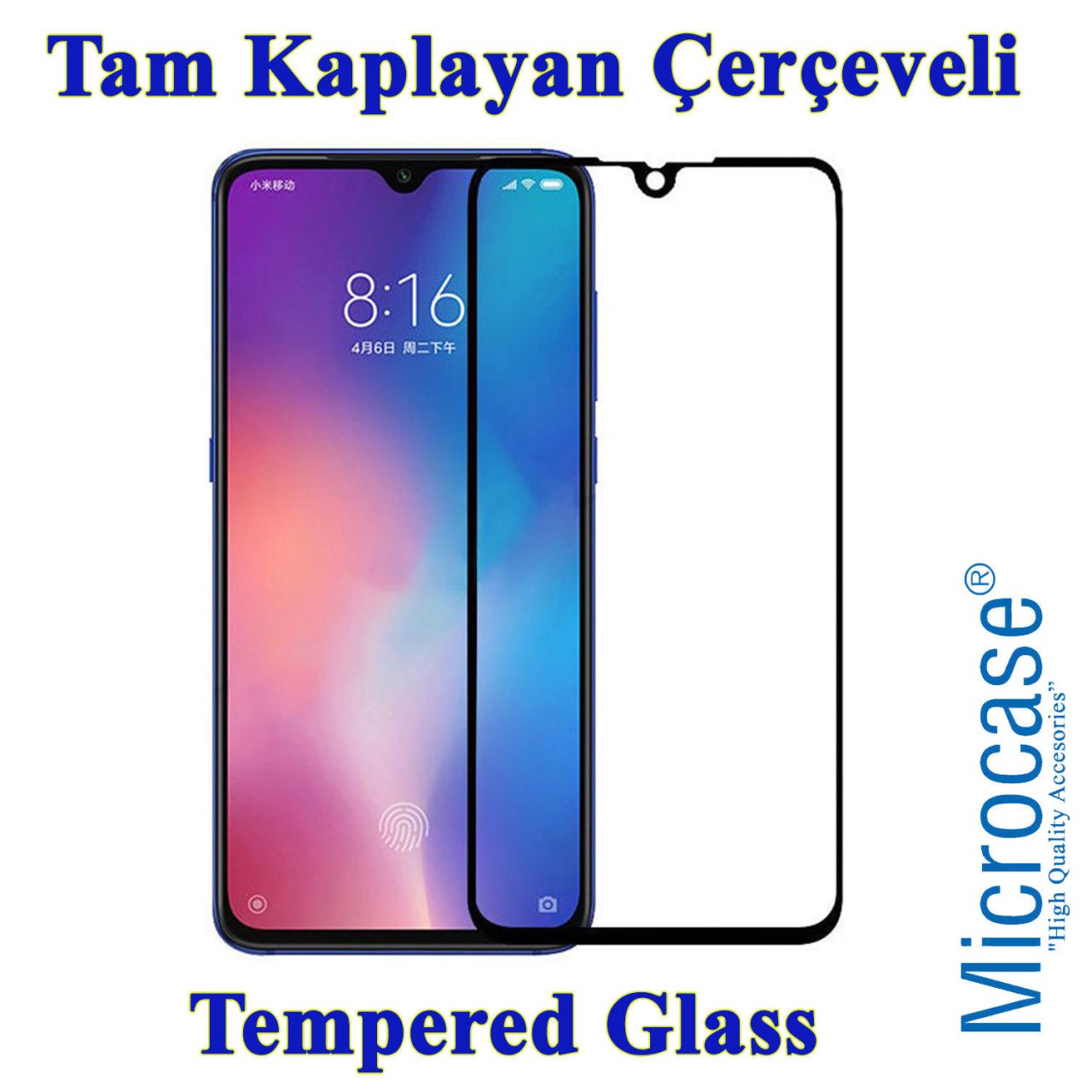 Xiaomi Mi 9 Explorer Tam Kaplayan Çerçeveli Tempered Cam - Siyah