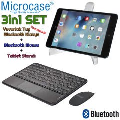 Microcase iPad Air 2 Yuvarlak Tuş Bluetooth Touchpad Klavye + Mouse + Tablet Standı - AL2785