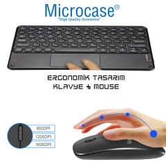 Microcase iPad Air 2 Yuvarlak Tuş Bluetooth Touchpad Klavye + Mouse + Tablet Standı - AL2785