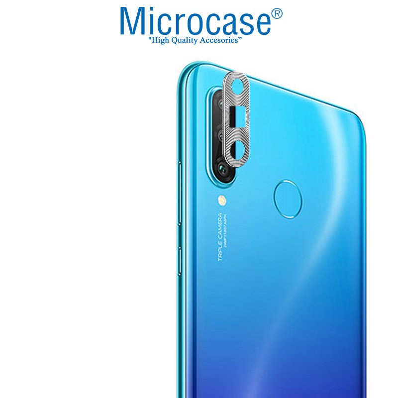 Microcase Huawei P30 Lite - Nova 4e Kamera Lens Koruma Halkası - Kapalı Tasarım Gümüş