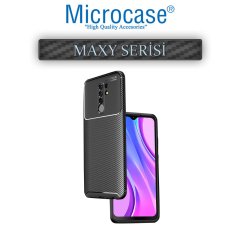 Microcase Xiaomi Redmi 9 Maxy Serisi Carbon Fiber Silikon TPU Kılıf - Siyah