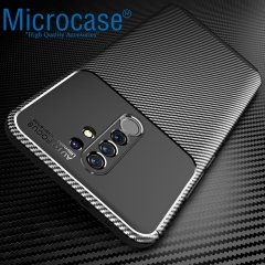 Microcase Xiaomi Redmi 9 Maxy Serisi Carbon Fiber Silikon TPU Kılıf - Siyah