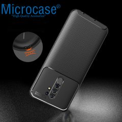 Microcase Xiaomi Redmi 9 Maxy Serisi Carbon Fiber Silikon TPU Kılıf - Siyah