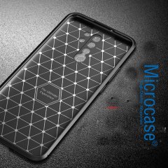 Microcase Xiaomi Redmi 9 Maxy Serisi Carbon Fiber Silikon TPU Kılıf - Siyah