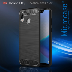 Huawei Honor Play Brushed Carbon Fiber Silikon TPU Kılıf+CAM