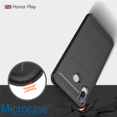 Huawei Honor Play Brushed Carbon Fiber Silikon TPU Kılıf+CAM