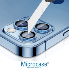 Microcase iPhone 13 Pro Kamera Camı Lens Koruyucu Halka Set - Sierra Mavi