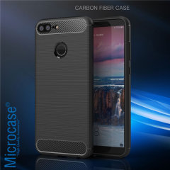 Huawei Honor 9i Brushed Carbon Fiber Silikon TPU Kılıf +CAM