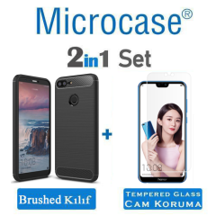 Huawei Honor 9i Brushed Carbon Fiber Silikon TPU Kılıf +CAM