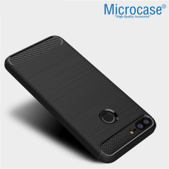 Huawei Honor 9i Brushed Carbon Fiber Silikon TPU Kılıf +CAM